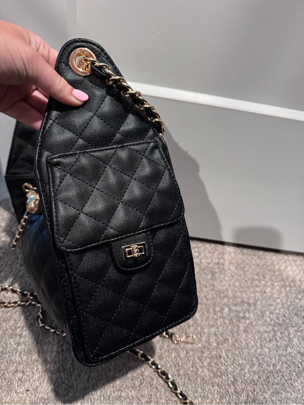 Black Quilted Chain-Accent Shoulder Bag - Picture 9 of 12